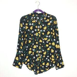 Who What Wear Floral Blouse Button Front Collar S